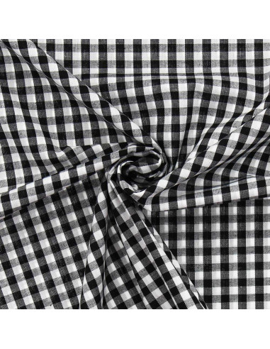 Cotton poplin fabric - Large gingham checks - Black