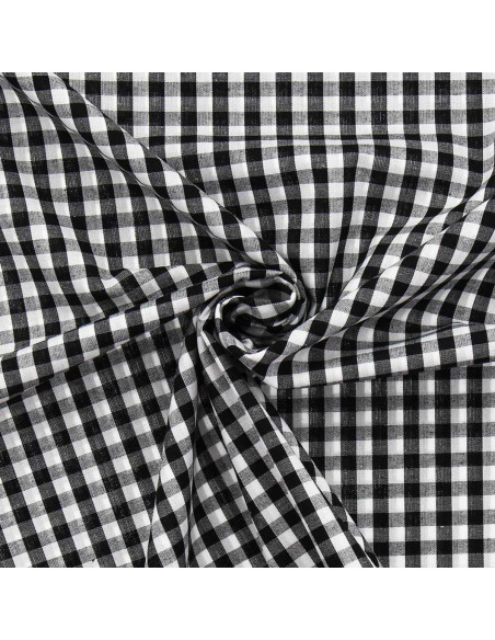 Cotton poplin fabric - Large gingham checks - Black
