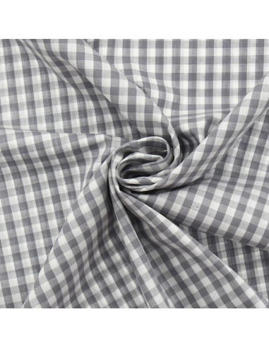 Cotton poplin fabric - Large Vichy checks - Gray