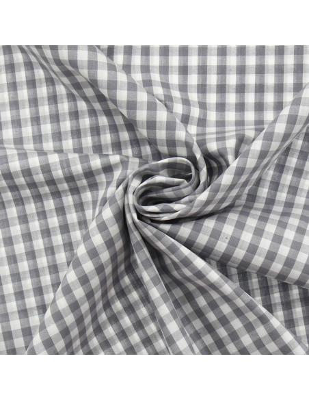 Cotton poplin fabric - Large Vichy checks - Gray