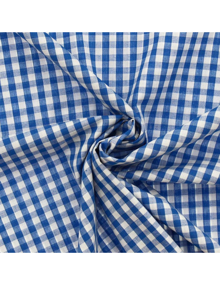 Cotton poplin fabric - Large gingham checks - Blue