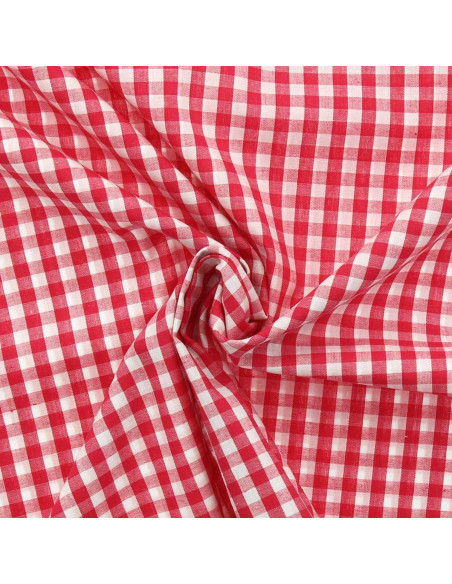 Cotton poplin fabric - Large gingham checks - Raspberry
