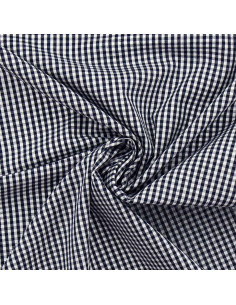 Cotton poplin fabric - Small gingham checks - Navy blue