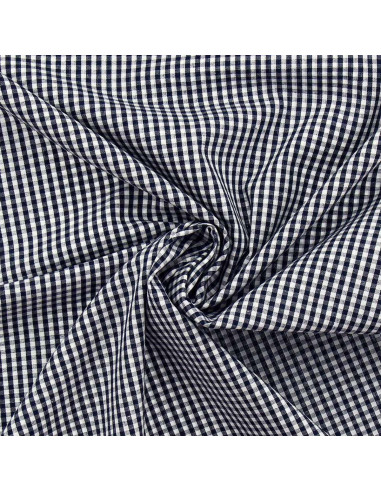 Cotton poplin fabric - Small gingham checks - Navy blue