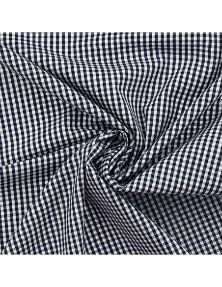 Cotton poplin fabric - Small gingham checks - Navy blue