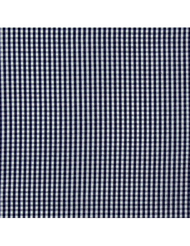 Cotton poplin fabric - Small gingham checks - Navy blue