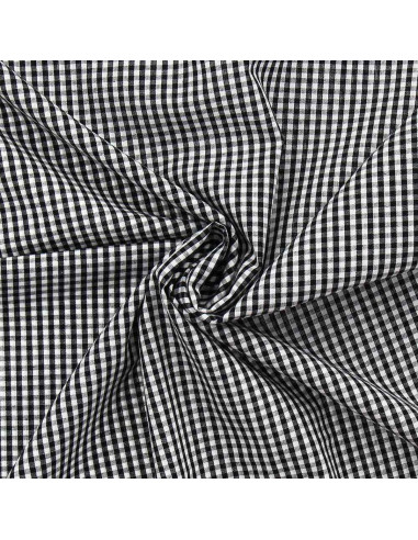 Cotton poplin fabric - Small checkered Vichy - Black
