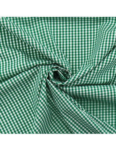 Cotton poplin fabric - Small gingham checks - Dark green