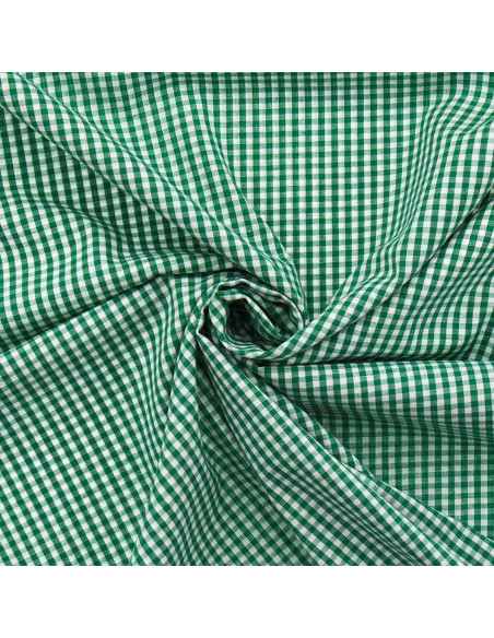 Cotton poplin fabric - Small gingham checks - Dark green