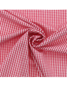 Cotton poplin fabric - Small gingham checks - Raspberry