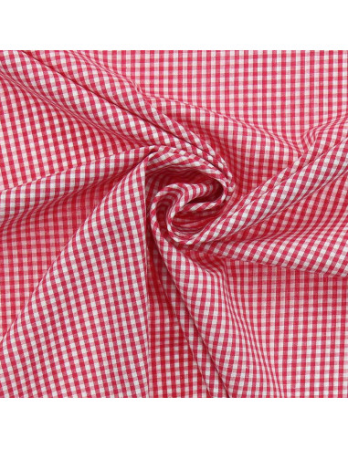 Cotton poplin fabric - Small gingham checks - Raspberry