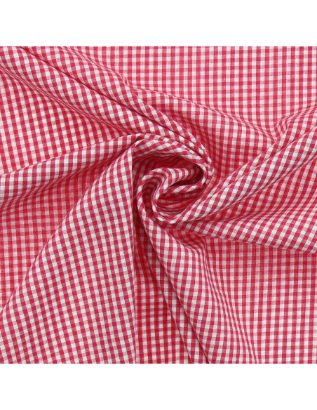 Cotton poplin fabric - Small gingham checks - Raspberry
