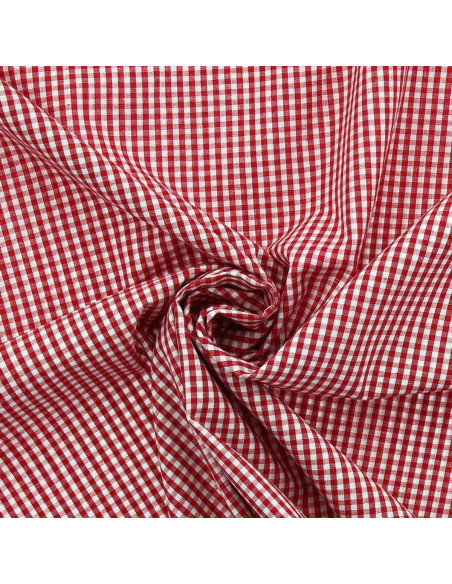 Cotton poplin fabric - Small gingham checks - Red