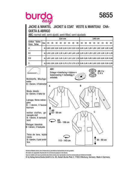 Jacket and coat pattern - Burda 5855
