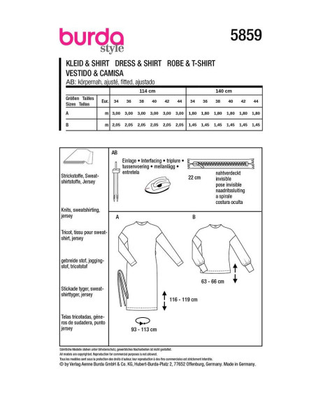 Dress and T-shirt pattern - Burda 5859