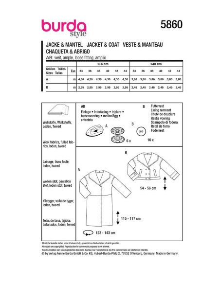 Jacket and coat pattern - Burda 5860