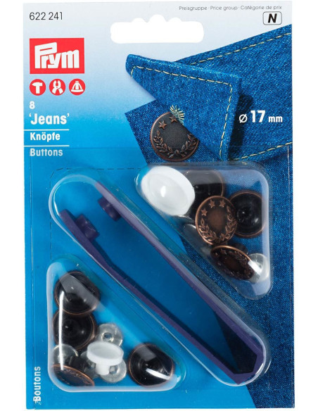Box of 8 jean buttons 17mm