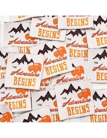 Set of 5 woven sew-on labels The Adventure Begins