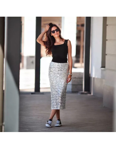 Dark gray stretch sequin fabric