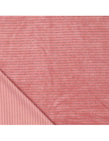 Striped lurex velvet fabric - Old pink