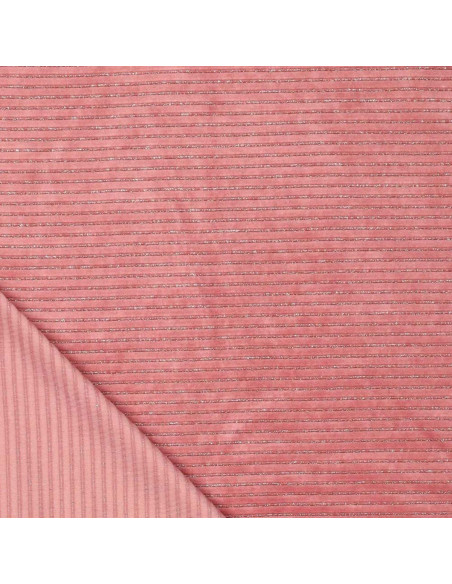 Striped lurex velvet fabric - Old pink