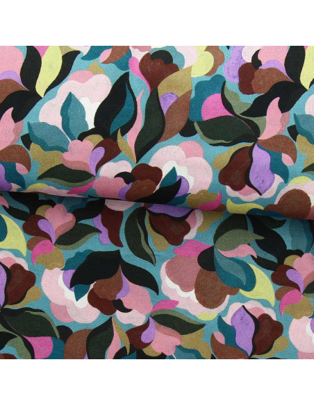 Fancy viscose fabric - Abiva blue stone and pink