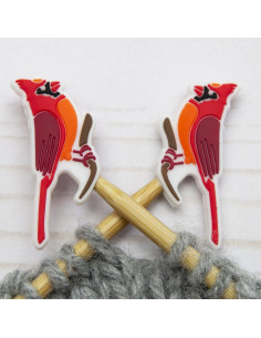 Red cardinal bird stitch stoppers for knitting needles