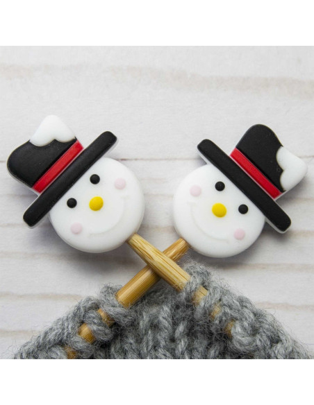 Stitch stoppers for knitting needles - Snowman