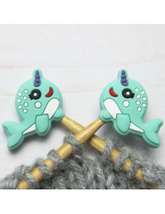 Stitch stoppers for knitting needles - Narwhal