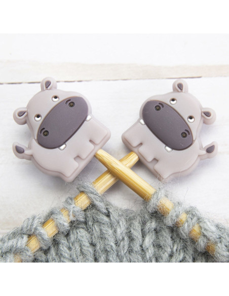 Stitch stoppers for knitting needles - Hippopotamus