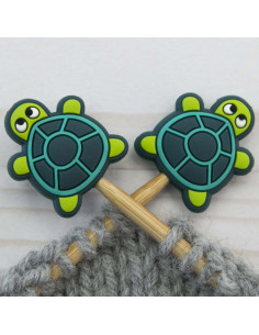 Green turtle knitting needle stitch stoppers