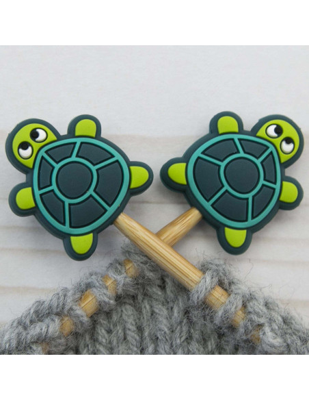 Green turtle knitting needle stitch stoppers