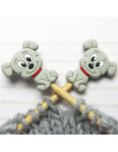 Stitch stoppers for knitting needles - Grey dog