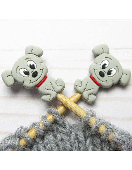 Stitch stoppers for knitting needles - Grey dog