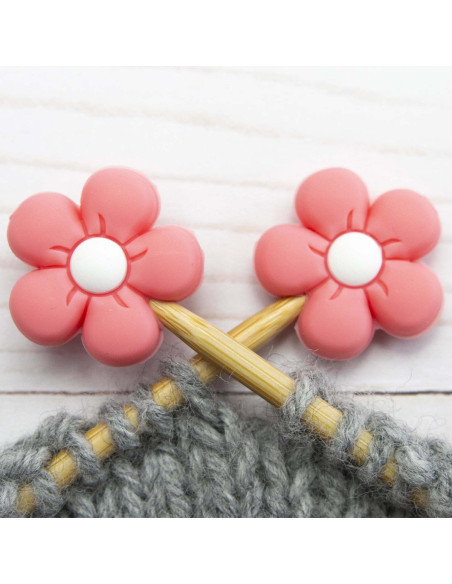 Stitch stoppers for knitting needles - Pink flower