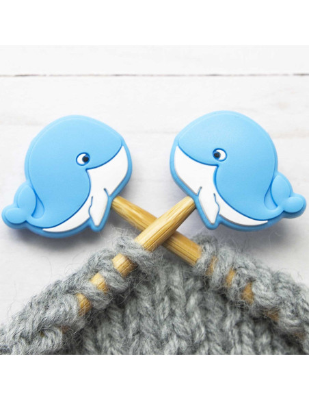 Stitch stoppers for knitting needles - Blue whale