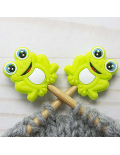 Frog stitch stoppers for knitting needles