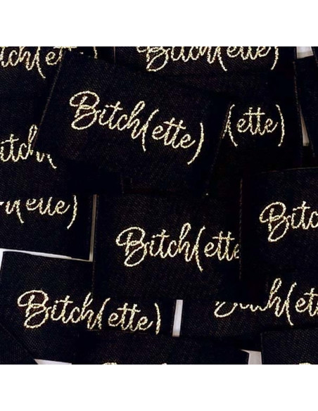 Set of 5 woven sew-on labels Bitch(ette) lurex