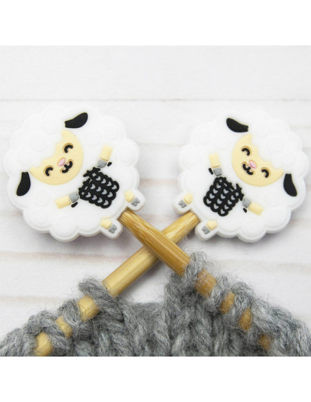 Stitch stoppers for knitting needles - White sheep knitting