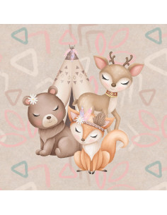 Lightweight sweatshirt fabric panel 40 cm x 50 cm - Friends in the boho forest