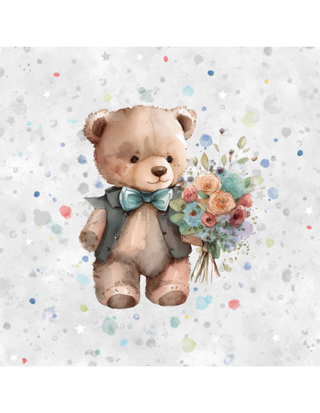 Lightweight sweatshirt fabric panel 40 cm x 50 cm - Bear with paint splatter background