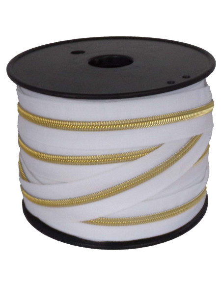 5 mm nylon zipper with lurex - White and gold