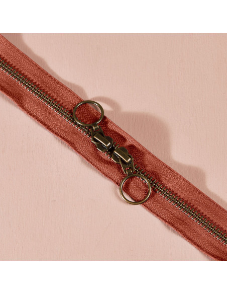 Double slider brass zipper Chestnut 60 cm - Atelier Brunette