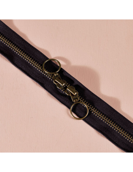 Black double slider brass zipper 60 cm - Atelier Brunette