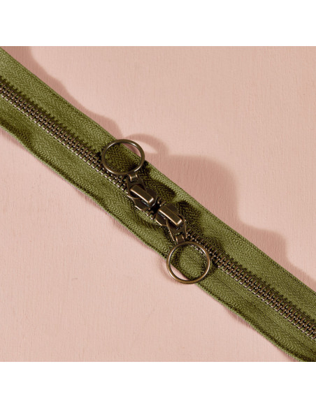 Double slider brass zipper Matcha Leaf 60 cm - Atelier Brunette
