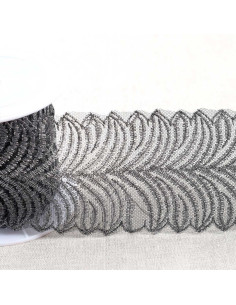 Metallic embroidery on tulle - Black and silver