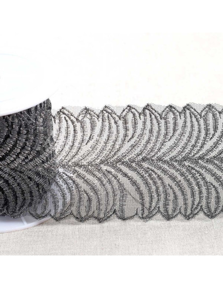 Metallic embroidery on tulle - Black and silver