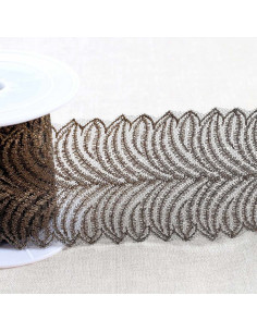 Metallic embroidery on tulle - Black and gold