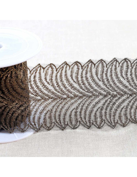 Metallic embroidery on tulle - Black and gold