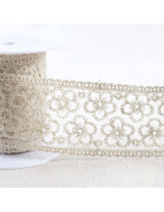 Metallic floral embroidery on tulle - Gold
